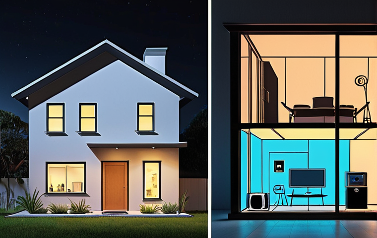 ** A split-screen illustration. On one side, a modern home with LED lighting, energy-efficient appliances, and a family consciously turning off lights and unplugging devices. On the other side, a graph showing a significant decrease in the electricity bill and a smaller carbon footprint. The overall tone is bright, positive, and environmentally conscious.

**