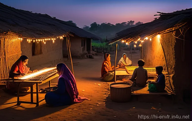 에너지 전환과 사회적 변화 - **Prompt 1: "Hopeful Evening in a Solar-Powered Indian Village"**
    A vibrant, realistic depiction...