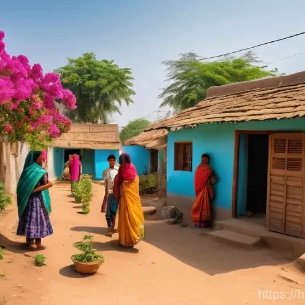 지속 가능한 개발의 정책적 접근 - **Prompt:** A vibrant, sun-drenched Indian village scene, showcasing the positive impact of renewabl...
