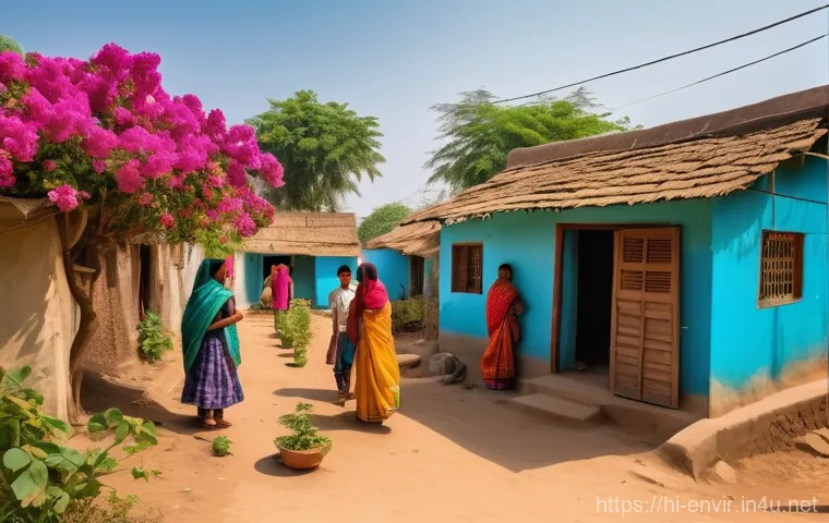 지속 가능한 개발의 정책적 접근 - **Prompt:** A vibrant, sun-drenched Indian village scene, showcasing the positive impact of renewabl...
