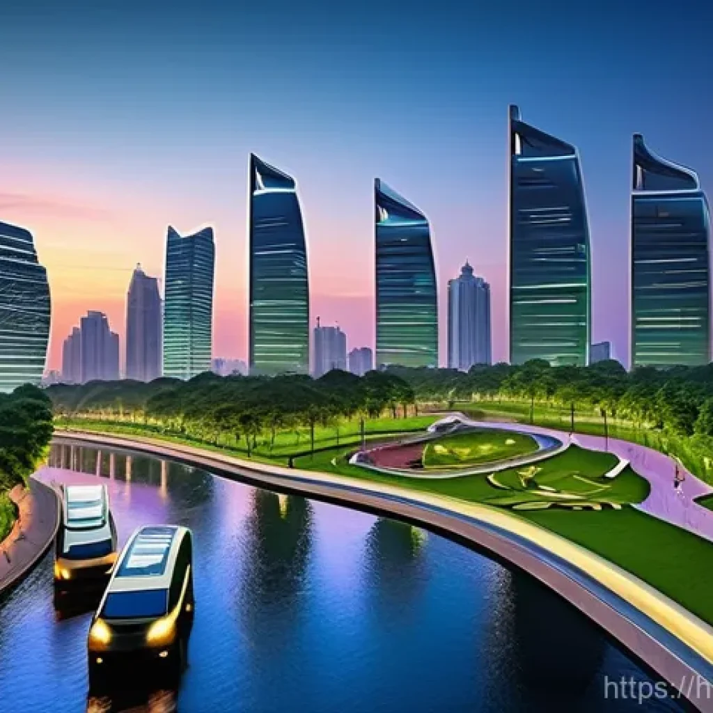 친환경 정책의 경제적 효과 - **Prompt:** A vibrant, futuristic Indian city skyline at sunset, showcasing advanced green infrastru...