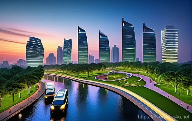 친환경 정책의 경제적 효과 - **Prompt:** A vibrant, futuristic Indian city skyline at sunset, showcasing advanced green infrastru...