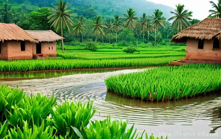 환경학을 위한 혁신적 연구 - **Prompt 1: Plant-Based Water Purification in an Indian Village**
    "A vibrant and serene scene de...