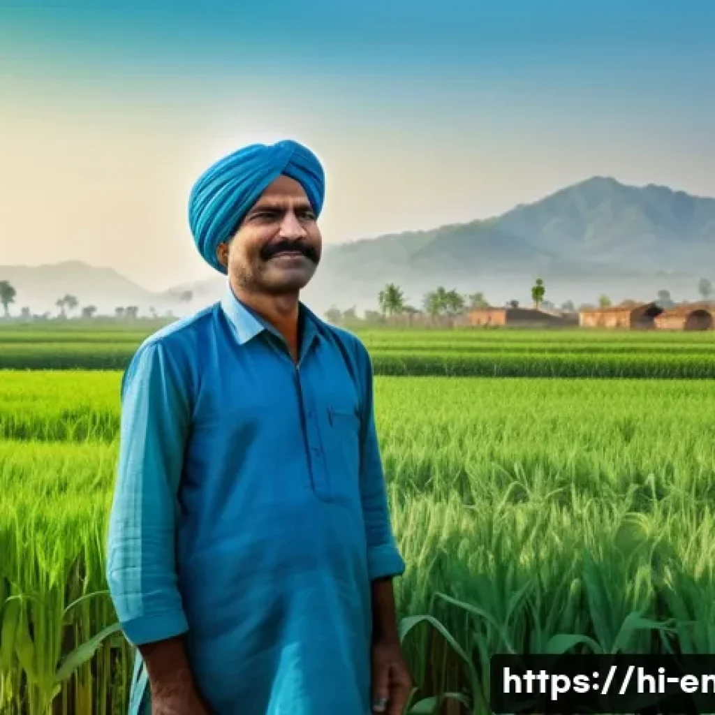 기후 변화와 농업의 적응 전략 - A vibrant Indian farmer in traditional attire stands proudly in a lush wheat field intercropped with...