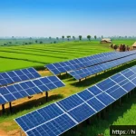 Home 22 녹색 투자와 지속 가능한 금융 - A vibrant and detailed scene showcasing a solar energy project in rural India, featuring local farme...