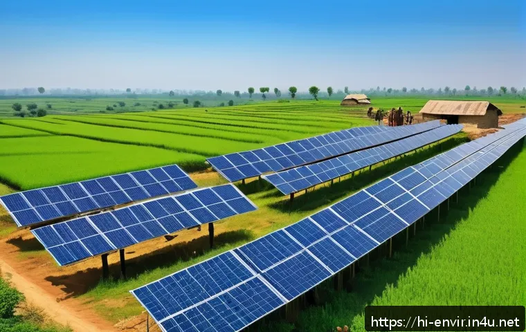 녹색 투자와 지속 가능한 금융 - A vibrant and detailed scene showcasing a solar energy project in rural India, featuring local farme...